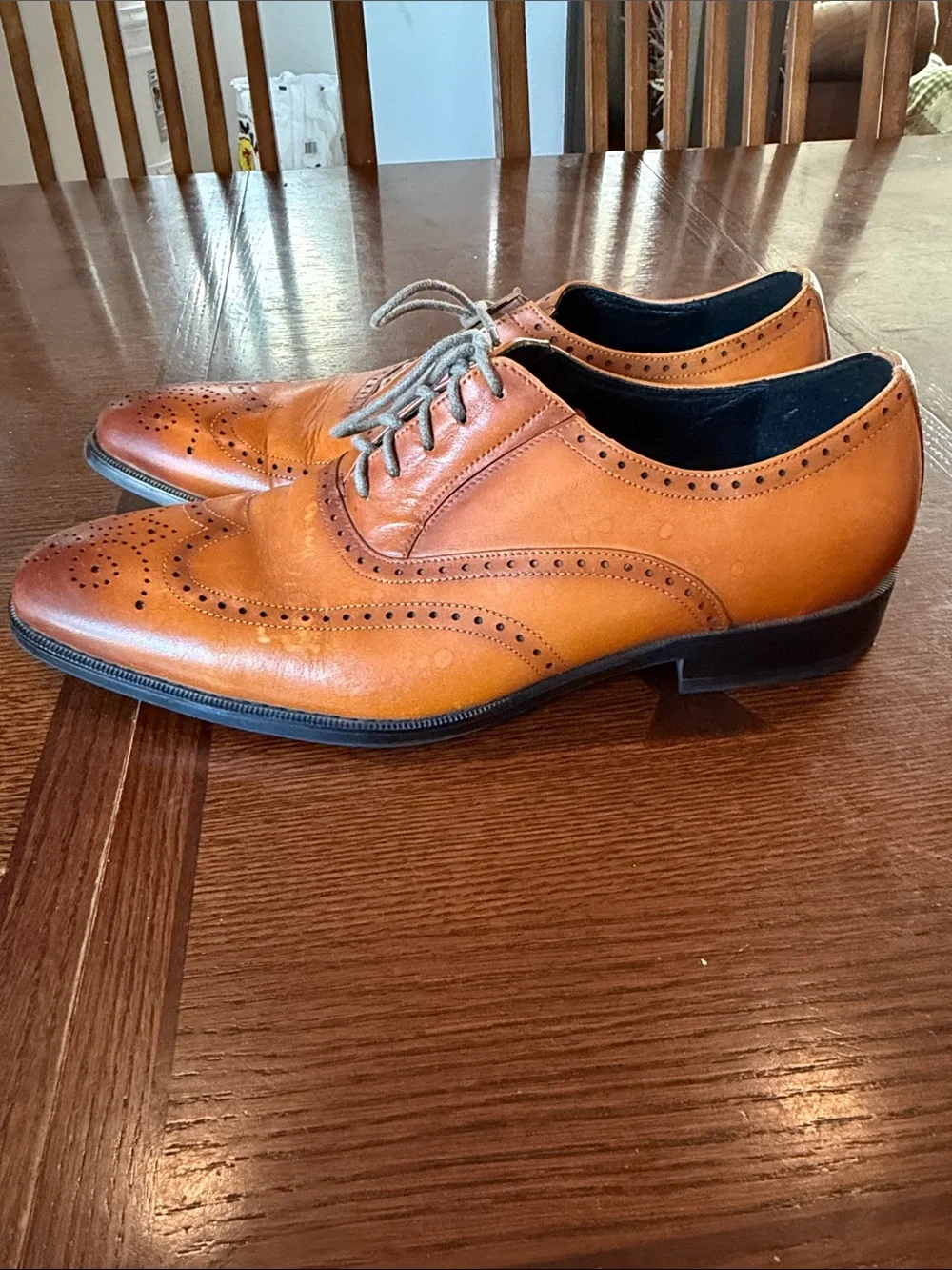 Men's Wingtip Brogue Derby Shoes in Cognac Leather